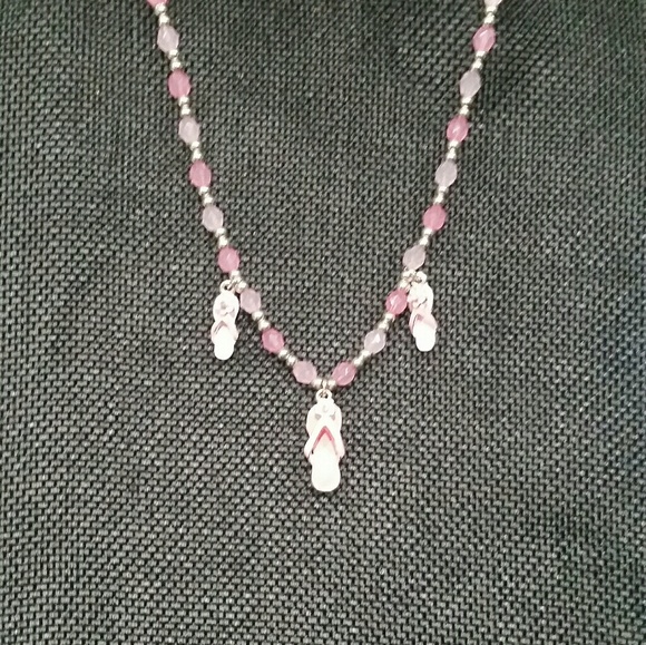 Pink Flip Flop Beaded 16" Stretch Necklace - Picture 2 of 3